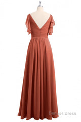 Rust Orange Cold-Shoulder A-Line Long Bridesmaid Dress