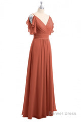 Rust Orange Cold-Shoulder A-Line Long Bridesmaid Dress