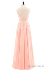 Pearl Pink Backless A-Line Long Bridesmaid Dress