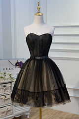 A-Line Black Lace Sweetheart Homecoming Dresses