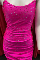 Neon Pink Beaded Scoop Neck Bodycon Cocktail Dresses