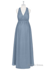 Dusty Blue Halter Backless Maternity Bridesmaid Dress