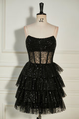 Black Strapless Beaded Multi-Layers Homecoming Dresses