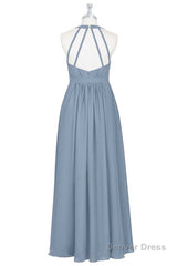 Dusty Blue Halter Backless Maternity Bridesmaid Dress