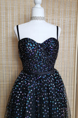 Black A-line Lace-Up Iridescent Prints Tulle Homecoming Dresses