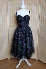 Black A-line Lace-Up Iridescent Prints Tulle Homecoming Dresses