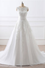 Sleeveless White Wedding Dresses with Applique