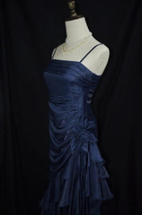 Dark Blue Vintage Floral Elegant Dresses Asymmetrical Hem Prom Gown