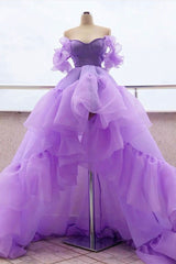 Purple tulle high low prom Dresses, purple evening Dresses