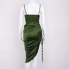 Нова сукня з атласного зеленого випускного вечора спагетті -ремінця для вечірньої сукні