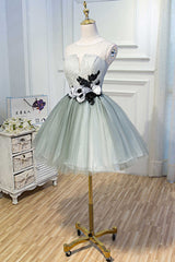 Princess Light Green Flower Sheer Back A-Line Short Party Dresses