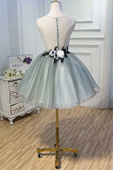 Princess Light Green Flower Sheer Back A-Line Short Party Dresses