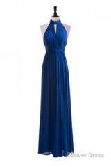 Royal Blue Chiffon Halter Keyhole Long Formal Dress