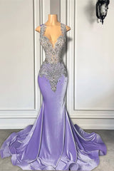 Lilac Mermaid Prom Dress with Scoop Neckline Sleeveless and Crystal Beadings