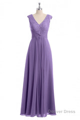 Lavender V-Neck Twist-Front A-Line Long Bridesmaid Dress