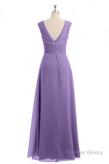 Lavender V-Neck Twist-Front A-Line Long Bridesmaid Dress