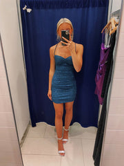 Blue Prom Dresses, Short sparkly Prom Dresses, Sequin hoco Dresses