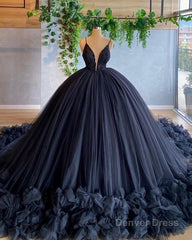 spaghetti straps beading bodice tulle ball gown evening dress with handmade flowers