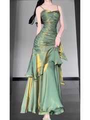 Retro Mermaid Green Prom Dresses With Flower