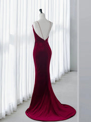 Simple Velvet Mermaid Borgoña Long Dress Dress, Borgoña Long Formal Vestido