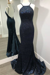 Luxurious Black Mermaid Long Prom Dresses with Open Back