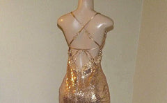 Sexy Backless Gold Sequins Split Train Prom Dresses