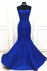 Mermaid Strapless Royal Blue Long Evening Dresses