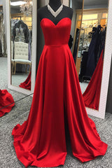 Sweetheart Red Long Prom Evening Dresses with Slit