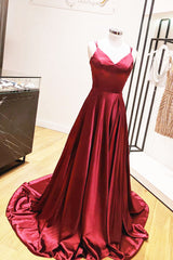 A-Line Spaghetti Straps Red Long Prom Dresses