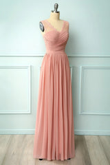 A-line Blush Pink Bridesmaid Dresses with Lace Top