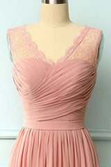 A-line Blush Pink Bridesmaid Dresses with Lace Top