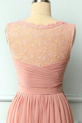 A-line Blush Pink Bridesmaid Dresses with Lace Top