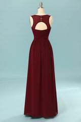 Elegant Pleated Burgundy Bridesmaid Dresses with Keyhole