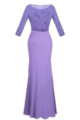 Crew Neck Lace Ruffles Lavender Mother of Bridal Dresses