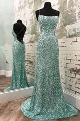 Mint Green Sequined Mermaid Long Evening Dresses