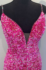 Sparkle Mermaid Hot Pink Long Prom Dresses