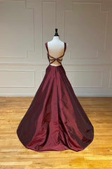 Elegant Backless Wine Red Long Prom Dresses