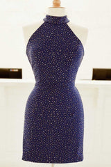 Tight Purple Short Party Dresses with Gold Sequins