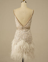 Gorgeous White Spaghetti Straps Beaded Homecoming Dresses With Feather