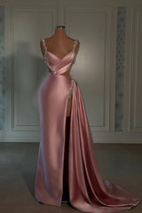 Pink Prom Dresses: Sweetheart Spaghetti Strap with High Slit Trail