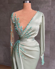 Prom dresses long mint green | Evening dresses with sleeves