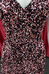 Dark Pink Sequin Strapless A-Line Homecoming Dresses