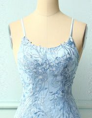 Baby Blue Spaghetti Straps Tight Homecoming Dresses With Appliques