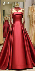 Brilliant Satin High Collar Floor Length A Line Evening Dresses With Beadings C0510