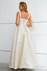 Ivory Lace-Up Back A-Line Prom Dress