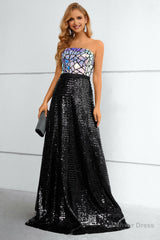 Black Sequined Strapless Prom Dress