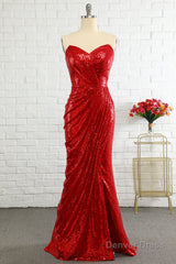 Sheath Sweetheart Red Sequins Prom Dress with Sequins