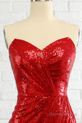 Sheath Sweetheart Red Sequins Prom Dress with Sequins