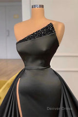 Sexy Black Beadings Prom Dress Long With Split On Sale