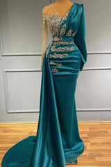 Glamorous Long Sleeve Mermaid Evening Dress With Lace Appliques Party Gowns